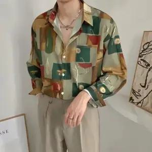 키체샵 남성 빈티지 캐주얼 상의 봄가을 긴팔 셔츠 솔리드 HO3