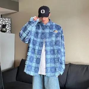 키체샵 빈티지 남성용 솔리드 셔츠 긴팔 봄가을 체크 HO3