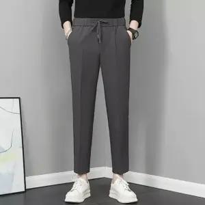 키체샵 바지 남친 면 스트레이트핏 스트링밴드 세미캐주얼 정장 9부 HO1