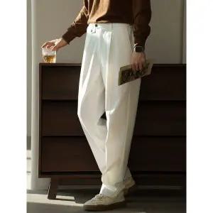 키체샵 바지 남자 면 캐주얼 빈티지 가을 대칭 스트레이트 엠보 투버튼 밴딩 HO3