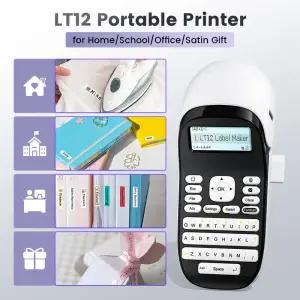 LT12 라벨 메이커 휴대용 잉크리스 프린터 사무실 홈 Qwerty 키보드 원터치 키용 Bluetooth 핸드 헬드