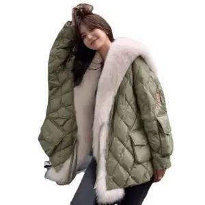 모피 자켓 캐시미어 밍크 트렌치 코트 여성용 모조 여우 칼라 다운 패딩 재킷 따뜻한 중간 길이 2023 겨울
