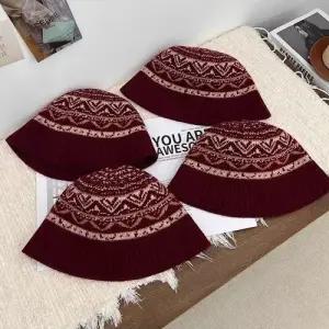 회색 울 니트 페도라 중절모 쁘띠 패피 페어아일 자가드 핫픽스 버킷 햇 앤티크 BE5