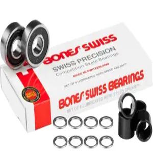 본즈 스위스 스케이트보드 베어링 8팩 스페이서 및 와셔 번들 포함