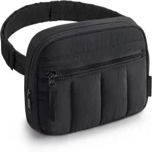 여성 크로스바디용 가방 스마트 패니 팩 포켓이 있는 퀼트 퍼피 벨트 백 여행용 등산용 패션 허리 블랙