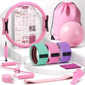 가정용 필라테스 키트 여성용 필수 베터미 14.5인치 링 세트 9인치 요가 볼 쿨링 타월 스트레칭용 저항