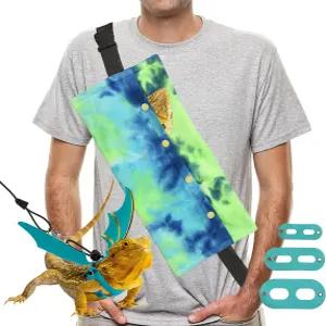 수염 용 목줄 및 하네스 세트 캐리어 가죽 날개와 슬링백이 있는 도마뱀 조절 파충류 소형 애완동물 배낭