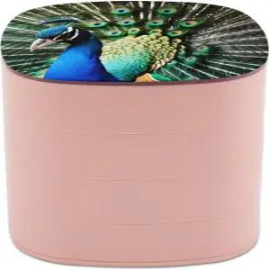 RLDOBOFE 피콕 주얼리 케이스 4겹 회전 보관 정리함 거울이 있는 아름다운 휴대용 여행용 상자 귀여운