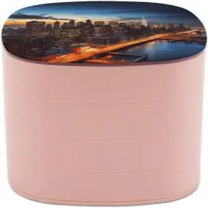 RLDOBOFE 뉴욕시 풍경 주얼리 케이스 4겹 회전 보관 정리함 거울이 있는 아름다운 휴대용 여행용 상자