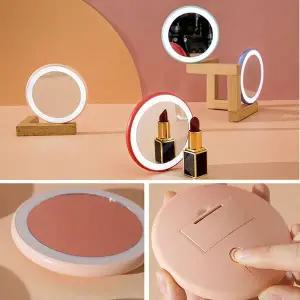 [콩심팥심]LED 조명 손거울 휴대용 메이크업 화장 원형 거울