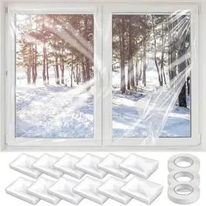 누안추 12피스 창문 단열 키트 47인치 x 126피트 겨울용 양면 실내 교체 테이프로 플라스틱 날씨 밀봉 기능