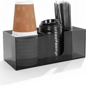 카운터탑 브레이크룸용 아크릴 커피 컵 홀더 3 슬롯 바 액세서리 및 정리함+4 미끄럼 방지 실리콘 패드