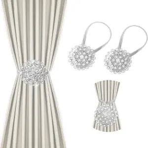 마그네틱 커튼 타이백 고탄성 스프링이 있는 반짝이는 크리스탈 플라워 홀드백 집 사무실 침실 장식용