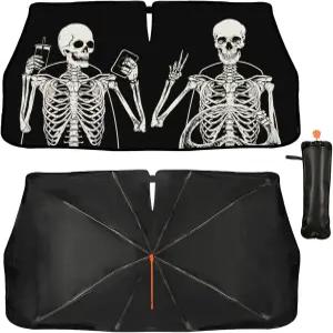 재미있는 스켈레톤 드라이빙 자동차 윈드실드 썬쉐이드 우산 해골 선쉐이드 업그레이드된 SUV 세단 자외선