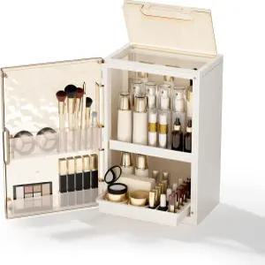 서랍이 있는 AERCIINC 메이크업 정리함 허영심을 위한 스킨케어 손잡이가 대형 화장품 디스플레이 케이스