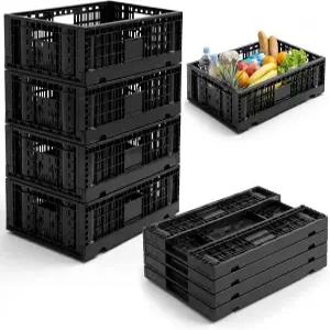 콜링밀 4팩 대형 접이식 보관함 손잡이가 있는 43L 헤비 듀티 우유 상자 23.6 x 15.7 6.7 인치 쌓을 수