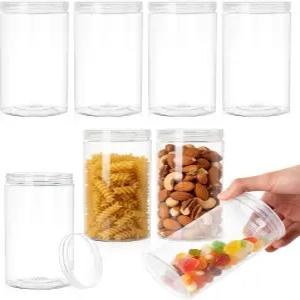 뚜껑이 있는 레인로우 투명 플라스틱 병 8팩 46온스 원형 식품 저장 용기 팬트리용 톨 페트 건조 와이드
