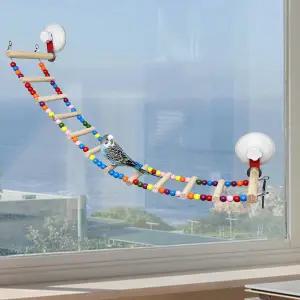 FlidRunest 석션 컵 나무 새 농어 스탠드 장난감 창문/목욕탕/자동차용 컬러풀 버드 앵무새 사다리 다리