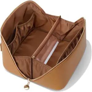 엠스토널 여행용 메이크업 가방 여성용 대용량 화장품 방수 휴대용 파우치 오픈 플랫 정리 칸막이와