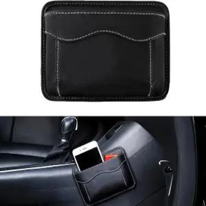 AMZAUTO 카시트 사이드 포켓 정리함 PU 가죽 자동차 보관 가방 다기능 휴대폰 지갑 키 카드 홀더 갭 필러
