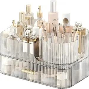 서랍과 회전식 메이크업 브러시 홀더가 있는 DASITON 오거나이저 대용량 스태커블 화장품 욕실 Clear 02