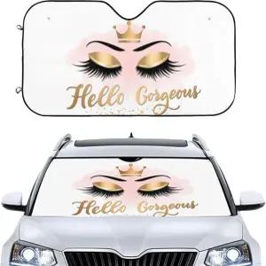 헬로 화려한 자동차 앞유리 선섀도 골드 속눈썹 크라운 오토 윈도우 선쉐이드 여름 태양 자외선 차단제