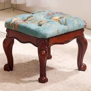 견고한 목재 보관 오스만 벤치 공간 절약 대용량 신발 교환 의자 자수 쿠션 시트가 있는 빈티지 입구