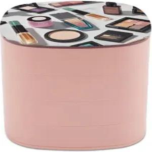 VstaDank 화장품 및 메이크업 테마 패턴 주얼리 케이스 여성 휴대용 여행용 박스 회전 정리함 미러 다층