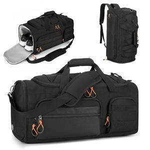 남성용 시록 45L 짐백, 여행용 3-in-1 더플백 백팩, 헬스장 운동용 스포츠 더플백, 신발 수납공간이 있는 위켄더 오버나이트 백, 습식 포켓, 블랙