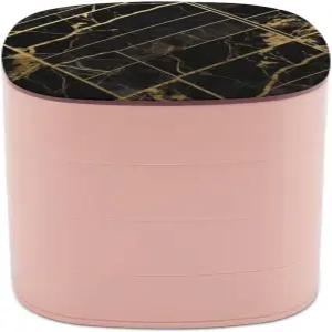 VstaDank 블랙 골드 마블 주얼리 케이스 여성 휴대용 여행용 박스 회전 정리함 미러 다층 목걸이 반지