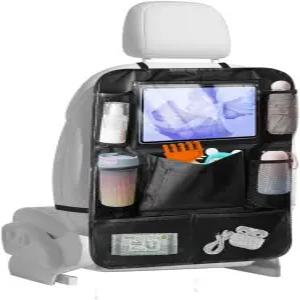 짐시 자동차 뒷좌석 정리함 옥스포드 천 킥 매트 보호대 9개의 포켓과 투명 태블릿 홀더 범용 방수 로드