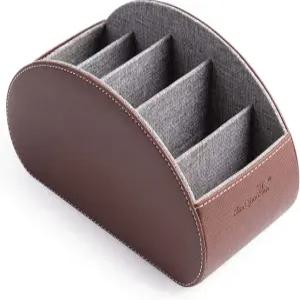 보니 도도 리모컨 홀더 정리함 5칸 PU 가죽 다기능 사무용 책상 보관 캐디 스토어 브라운