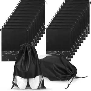 여행용 새디 50개 블랙 신발 가방 대형 비직조 드로스트링 정리 파우치 여성 남성 휴대용 보관 캐리어