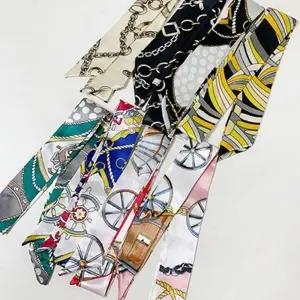 여성 실크 미니 쁘띠 패턴 스카프 3개 가방끈 장식 스카프머리띠 예쁜 머리끈