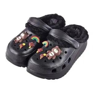 ( )방한 공용 다용도화 멀티 커플 우정 털안감 샌들 블랙 240