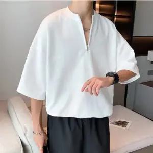 남자 반집업 차이나 넥카라 모던 디자인 반팔 티셔츠