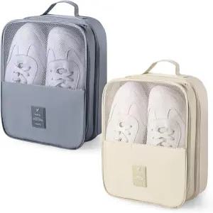 여행용 윈드윈 신발 가방 2개 및 일상용 휴대용 큐브 포장용 3켤레베이지 그레이