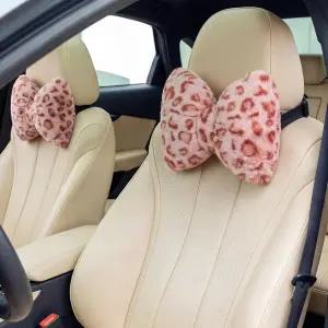 마카리 2개 자동차 목 베개 벨벳 보우 머리 받침대 부드럽고 편안한 좌석 지지 귀여운 액세서리 운전자