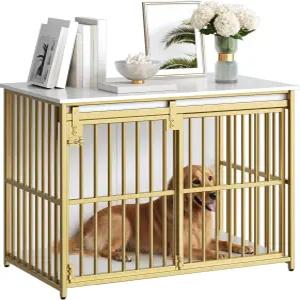 후브로 개 상자 가구 슬라이딩 헛간 문이 있는 36.6인치 헤비 듀티 사육장 나무 케이지 실내 소형/중형