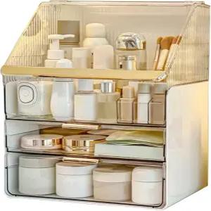 오밀 대형 메이크업 오거나이저 카운터 베니티 화장품 보관함 욕실 향수 스킨케어 선물 여성 소녀 클리어