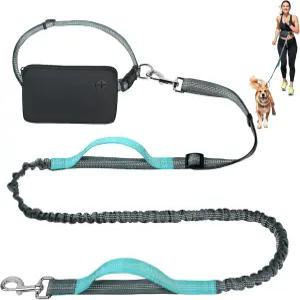 피다 3in1 핸즈 프리 개 목줄 지퍼 파우치 번지 및 반사 스트랩 반려견용 58피트 크로스바디/허리 러닝