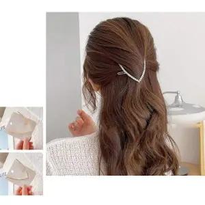 러블리여성 큐빅 진주 포인트 V모양 헤어핀 진주집게핀