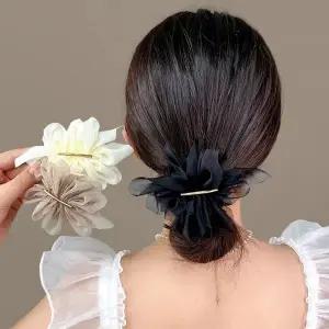 여자 반묶음 쉬폰 주름 플라워 자동핀 헤어핀 3컬러