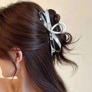 올림 반 묶음 머리 리본 헤어 왕 큐빅 집게 핀 실버 왕집게핀