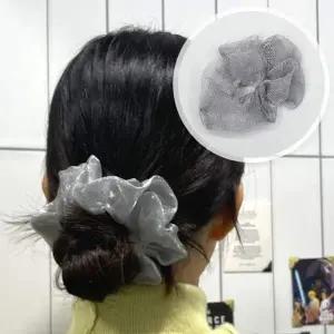 곱창머리끈 실크 쉬폰 스크런치 실버