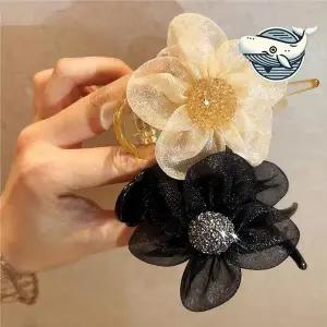 여성용 플라워 집게핀 장식 머리핀 오간자