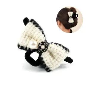 리본 헤어 화이트 1P 집게핀 니트