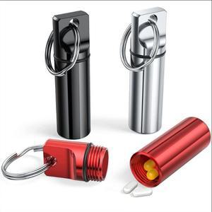 미니 방수 알루미늄 약통 케이스 밀폐형 보관함 평평한 둥근 합금 카트리지  비타민 어유용 키체인 포함