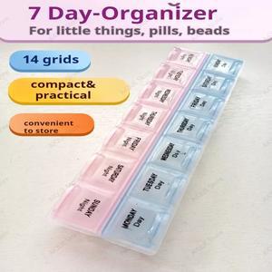 AiQUE 주간 휴대용 여행 알약 케이스 상자 7 일  14 그리드 박스 보관 태블릿 비타민 의학