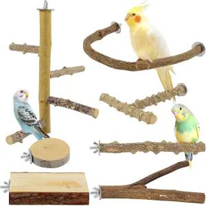 BRSLAIF 7PCS 케이지용 천연 목재 새 농어 앵무새 잉꼬 스탠드 액세서리 코카티용 소형 및 중형